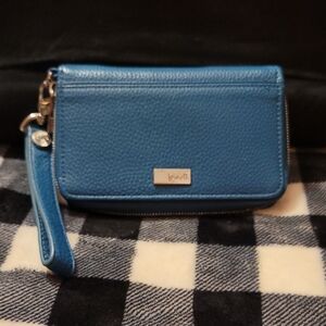 Blue Leather Wristlet Clutch